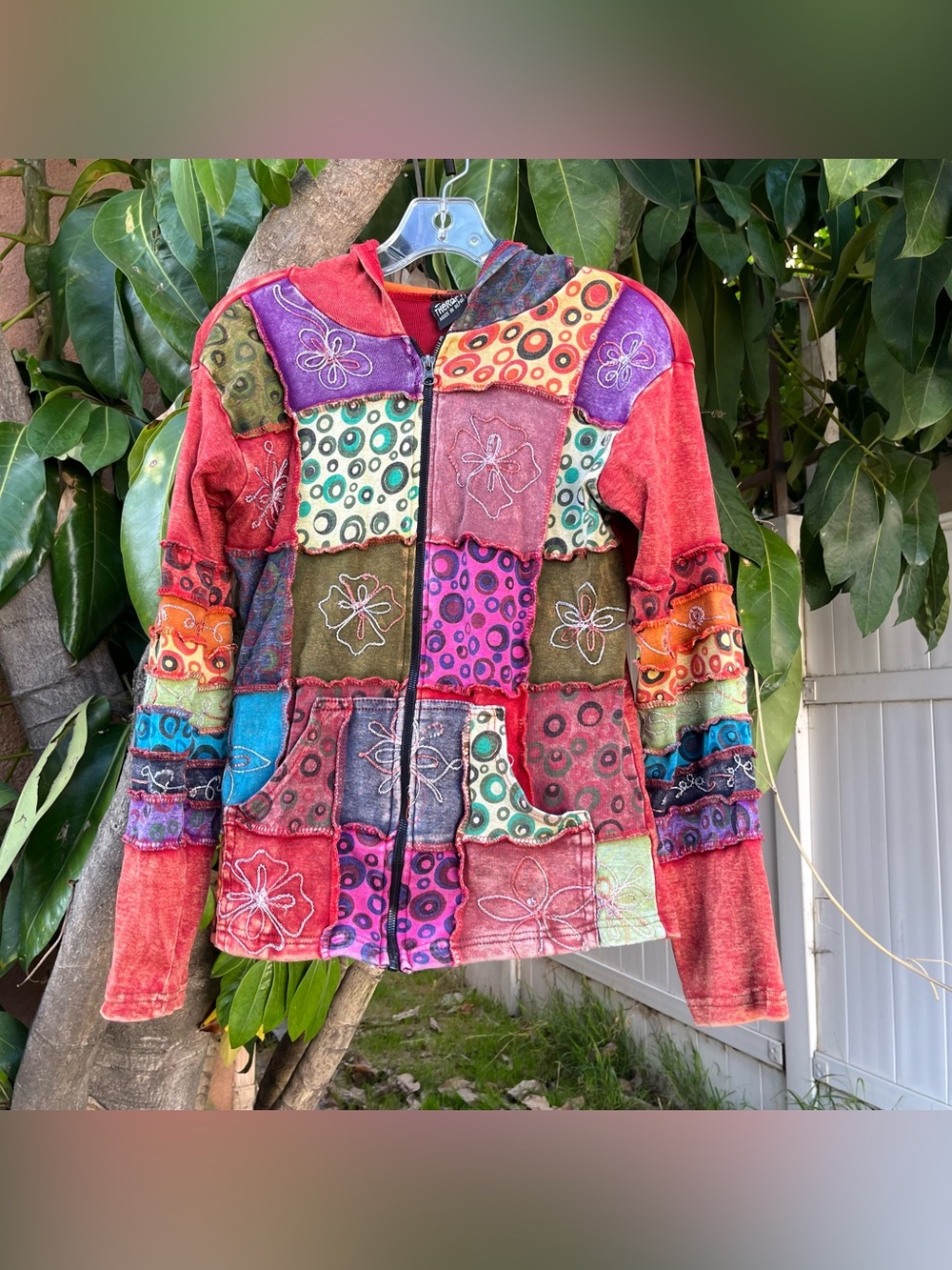 Vintage Shop Therapy Patchwork Zip-Up Hoodie.